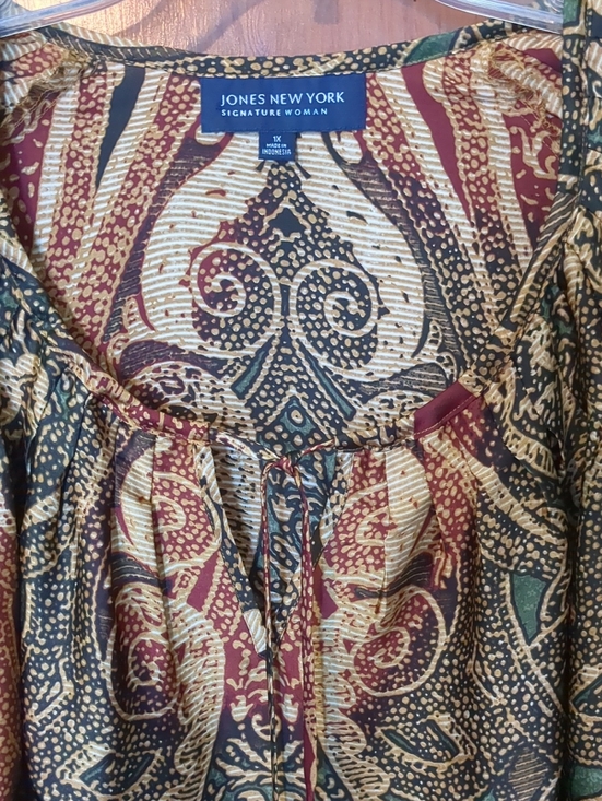 Jones New York Tops - Jones New York Multicolor Paisley Print Blouse - Burgundy, Gold, Green, Black